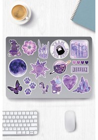 Resim Purple Temalı Sticker Seti Laptop Ajanda Pc Tablet Telefon Defter Etiket Bullet Journal Diğer 