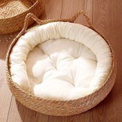 Resim 42.93 cm Yuvarlak Dokuma Kedi Yatağı Yastık ile - Yıkanabilir Çim Gibi Polipropilen Elyaf, Tüm Mevsimler İçin Rahat Kedi ve Küçük Köpekler İçin, Dayanıklı ve Konforlu İç/Dış Mekan Kullanımı, Küçük Köpekler İçin Kedi Yatağı, İç Mekan Evcil Hayvan Mobilyaları, Doğal Görünüm, Yumuşak Dokulu 