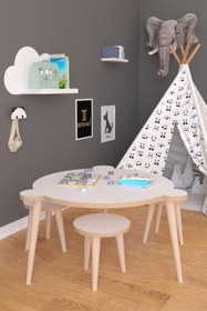 Resim Remaks Yuvarlak Yaz Sil Yüzey Çocuk Masa Sandalye Takımı 1 Aktivite Oyun Masası 3 Sandalye - Beyaz 