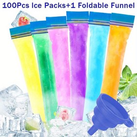 Resim 100 adet/25 adet tek kullanımlık şeffaf dondurma poşetleri, yüksek kaliteli, kokusuz - ev yapımı dondurma, buzlu meyveler, smoothie ve yoğurt barları için - yaz tatlıları, partiler, piknikler, güvenli gıda saklama, atıştırmalık doldurma, meyve suyu ve smoothie'lar için, huni ile 