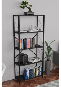 Resim Metal Kitaplık 5 Raflı Dekoratif Kitaplık 150 Cm - Siyah Siyah 