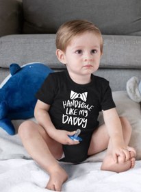 Resim venüsdijital Handsome Lıke My Daddy Baskılı Siyah Bebek Zıbın Body 