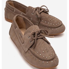 Resim Luvishoes Cuesta Vizon Süet Hakiki Deri Troklu Bağcıklı Kadın Loafer Ayakkabı 