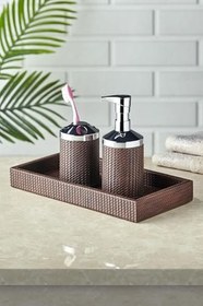 Resim setabianca Luxe Faux Vegan Deri Banyo Seti Kahve (Tepsi 30 * 15Cm) 