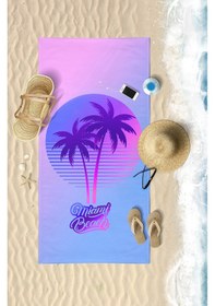 Resim MIAMI BEACH Dijital Baskılı 75x150 Cm Plaj Havlusu Mor 
