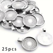 Resim 25 Çinko Alaşım 25mm Yuvarlak Kakma Daire Kolye Tepsileri DIY El İşleri, Fotoğraflar ve Takı Aksesuarları Yapımı İçin 
