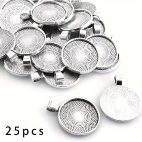 Resim 25 Çinko Alaşım 25mm Yuvarlak Kakma Daire Kolye Tepsileri DIY El İşleri, Fotoğraflar ve Takı Aksesuarları Yapımı İçin 