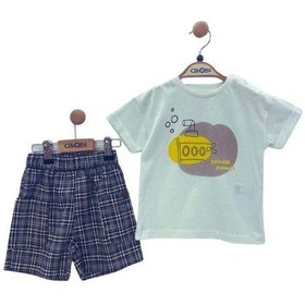 Resim Erkek Bebek Pamuklu T-shirt Kareli Şortlu Takım-13911 Siyah 