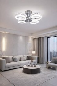 Resim Ecrin 4lü Plafonyer Krom Led Avize Kristal Görünüm Beyaz Işık Enerji Tasarruflu Oturma Odası Yemek Odası 
