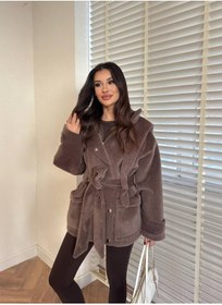 Resim EssCouture Omuz ve Belden Bağlama Detaylı Kaşe Kaban 