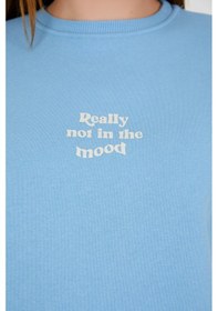 Resim Kadın Oversize Yazı Baskılı 3 İplik Sweatshirt Mavi 