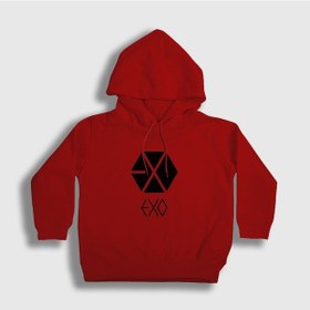 Resim Presmono Unisex Çocuk Logo Exo Kapüşonlu Sweatshirt Kırmızı 