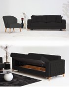 Resim Velura Home & Living Nola Koltuk Takımı 3+1 & Bazalı Yataklı Koltuk & Kanepe - Keten 