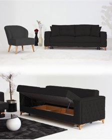 Resim Velura Home & Living Nola Koltuk Takımı 3+1 & Bazalı Yataklı Koltuk & Kanepe - Keten 