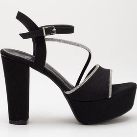 Resim Tek Bant Taşlı Saten Siyah Kadın Platform Topuklu Abiye Ayakkabı 2388 Siyah 