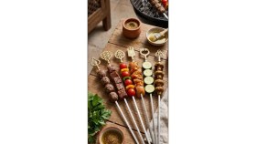 Resim Abnturk 6lı Pirinç Saplı Motifli Paslanmaz Çelik 6 adet Kebap Şişi Ömür Boyu Garantilidir, Nostaljik Görünümle Sadece Türkiyede Özel olarak Üretilir, Dünyadaki En iyi Mangal Kebap şişleri 