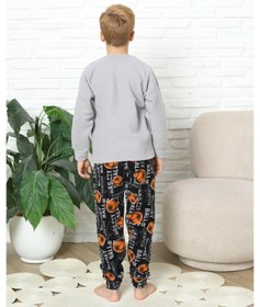 Resim Yeni Stil Sonbahar/kış Erkek Çocuk Basketball Desenli Polar Pijama Takımı 4562 Gri 