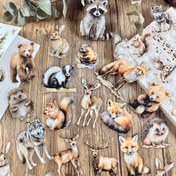 Resim 25'li Orman Canlıları ve Taşlar PET Craft Koleksiyon Malzemesi ile Işıl Işıl Bitir, Kendiliğinden Yapışan Hayvan Baskısı Dekorasyon için DIY, Tekrar Kullanılabilir Karışık Renk Jungle Temalı Dekallerı ile Düzensiz Şekilleri için Plastik Yüzeyler 