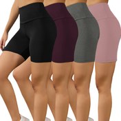 Resim Kadınlar için 4'lü Yüksek Bel Biker Şortları, %92 Polyester %8 Spandex, Düz Renk, Yaz Sporlu Örgü Kumaş, Esnek Görünmez Egzersiz Yoga Spor Şortları, Aktif Giyim 
