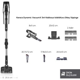 Resim Karaca Dynamic Vacuumx 3 In 1 Kablosuz Islak / Kuru Dikey Süpürge 0,4 L Toz Haznesi ile Güçlü Temizlik 