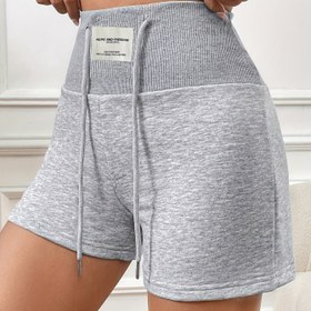 Resim Kadınlar İçin Yazlık Yüksek Bel Kontrast Kabartmalı İpli Düz Renk Slim Fit Günlük Şort 
