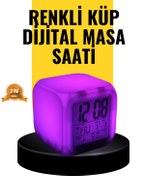 Resim AyrStore 7 Renk LED Işıklı Alarmlı Dijital Küp Masa Saati Termometreli 