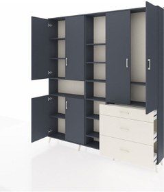 Resim Arges Dolap 13 Raflı 3 Çekmeceli 6 Kapaklı 220x30x243 Antrasit-antrasit/aytaşı Antrasıt/aytası 