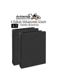 Resim Siyah 4 Halkalı Klasör 2 Adet A5 Pvc Öğrenci Ve Ofis Tipi Evrak Sunum Klasörü İç Cepli Otomatik Mekanizmalı Büro Okul Siyah 