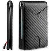 Resim Folinda Siyah Karbon Fiber Rfıd Kredi Kart Çantası - 2021 Yaz Yeni Model Para Klipsi, İş Stili, Güvenli Kart Saklama, Kutulu Siyah 