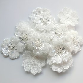 Resim 5 Adet Şık Beyaz Boncuklu Dantel Aplike Yama ve Taşlar, 4.5cm - Düğün Elbisesi & Resmi Kıyafet Süslemeleri için Mükemmel, Dantel Elbise 