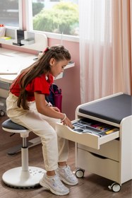 Resim Creo Mobili Sirius Ergonomik Keson, Ofis Alanı İçin Çekmeceli Keson Oturulabilir Komodin - Ekru/Beyaz 