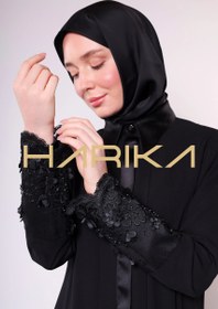 Resim Yüksek Kaliteli Dubai İpeği Siyah Ferace - 4XL 
