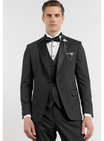 Resim İmza Siyah Mono Yaka Düz Desen 6 Drop Slim Fit Esnek Takım Elbise 1001260201 