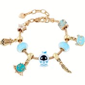Resim Sevimli Alaşım Charm Boncuklu DIY Bileklik - Altın Tonlu Süsler & Mavi Boncuklar, Yaz Modası Takısı, Kız Arkadaşlar İçin Doğum Günü Hediyesi, Kadın Aksesuarı, Eğlenceli Bilezik Aksesuarları, Çok Yönlü Mücevher 