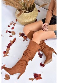Resim Fox Shoes Taba Süet Ince Topuklu Kadın Çizme L404868002 