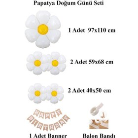 Resim Happy Birthday Banner Ve 5 Li Papatya Folyo Balon Seti Parti Kutlama Seti Beyaz - Sarı 