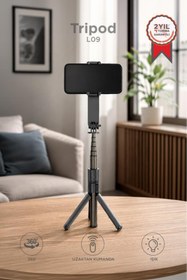 Resim Torima Tripod Profesyonel Gimbal Çok Amaçlı Işıklı Video Çekimi Telefon Sabitleyici L09 Siyah 