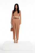 Resim Rue Uzun Kollu Camel Crop Bluz 