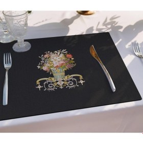 Resim Siyah Figüratif Çiçek Kumaş Amerikan Servis 4'lü Set Keten, Ulusl. Yıkama Ve Solmama Sertifikası Çok Renkli 