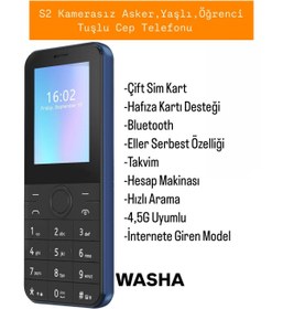 Resim WASHA Yaşlı Asker Çocuk Öğrenci 4,5G Uyumlu İnternete Giren Tuşlu Cep Telefonu Çift Hatlı 2 Yıl Garantili 