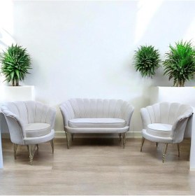 Resim Garden House Krem Kumaş Gold Metal Ayaklı Ofis Koltuk Takımı Bekleme Koltuğu Çay Seti Koltuk Takımı Ekru 