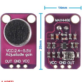 Resim ARS Robotechnicals MAX4466 Amplikatörlü Analog Elektet Mikrofon Sensör Ayarlanabilir Kazanç Kontrol Ses Algılayıcı 