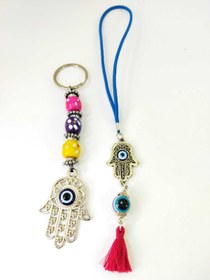 Resim cuaderno Fatıma Eli/hamse Nazar Boncuklu Araba Dikiz Ayna Süsü Anahtarlık Seti Hediyelik Aksesuar 