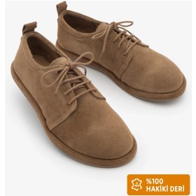 Resim Marjin Kadın Hakiki Deri Kadın Bağcıklı Maskülen Loafer Günlük Oxford Ayakkabı Bemor Taba Süet 