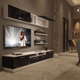 Resim Decoraktiv Trendstyle 5220 Slm Tv Ünitesi Tv Sehpası - Beyaz - Siyah Mermer 