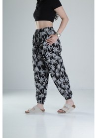 Resim Siyah Palmiye Desenli Pileli Jogger Coc1318 Desenli 