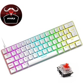 Resim VOOKA Trol Red Switch Mini Rgb Oyun Klavyesi Gaming Mekanik 62 Tuşlu 18 Rgb Led Usb Tip-c Kablosu Beyaz 