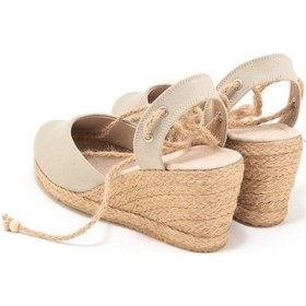Resim Star Tombis Gerçek Elişi Topuğu Açık Bilekten Bağlamalı Bej Dolgu Topuk Keten Hasır Espadril Handmade Bej 
