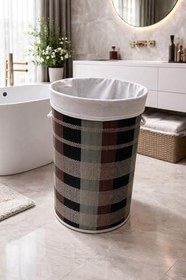 Resim Lüks Bambu Kapaklı Kirli Çamaşır ve Oyuncak Sepeti Desenli Renk 40X30X60 cm 72 Litre (Yuvarlak) 