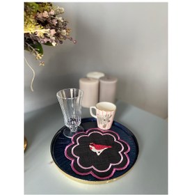 Resim Linda Mia Kokteyl Peçete Siyah Pembe Nakışlı 6 Lı Pip Studio P 